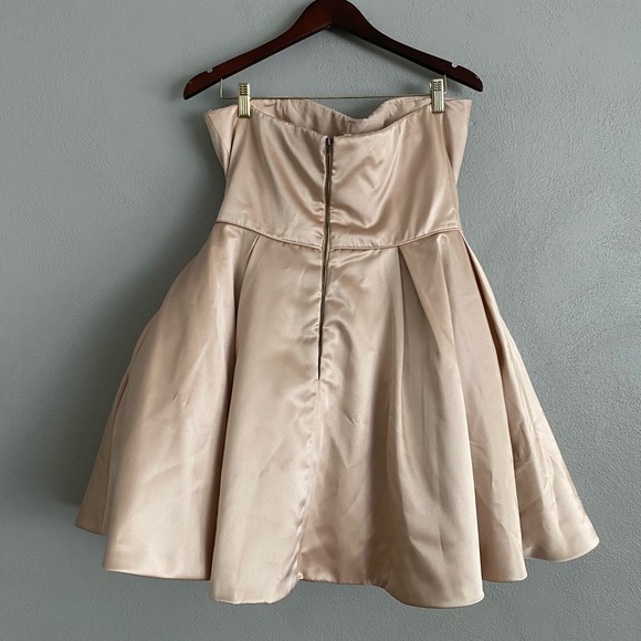 Sherri Hill Dress Size 14 Satin Strapless Mini A-Line Beige Champagne Formal - Picture 7 of 9